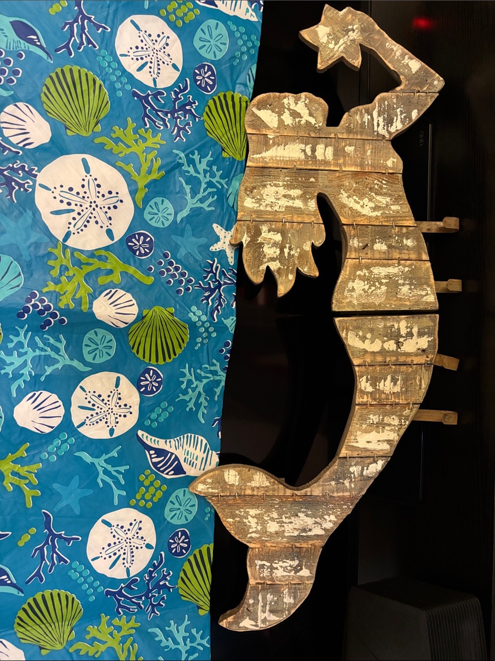 Hand Crafted Distressed Wooden Seahorse Wall Art - Brown, White